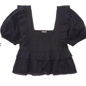 XL AMERICAN EAGLE BLACK SQUARE NECK PUFF-SLEEVE BABYDOLL BLOUSE